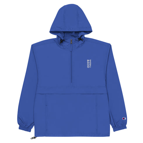 Baseball &God Vertical Embroidered Champion Packable Jacket